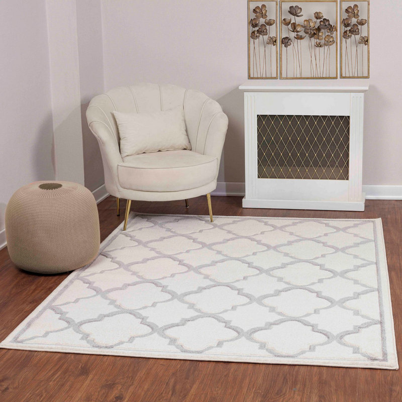Grey Traditional Rug, Geometric Easy to Clean Rug For Living Room, Dining Room, Bedroom, Kitchen, Rectangle 120 x 170 cm