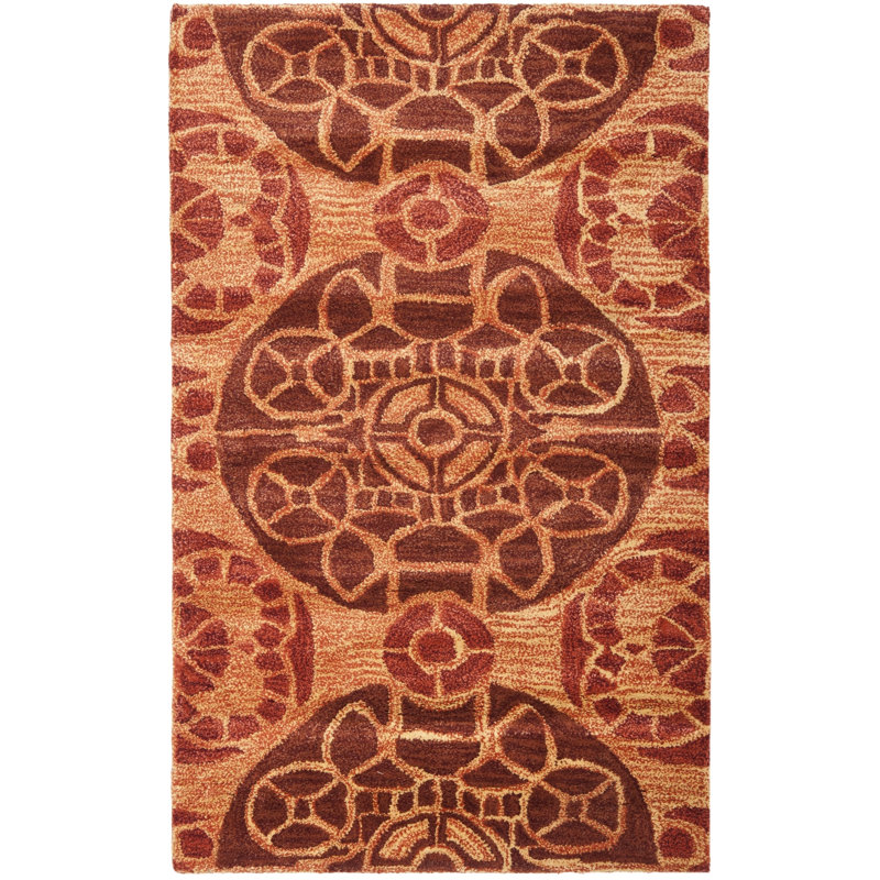 Kouerga Hand Tufted Wool/Viscose Floral Rug in Cinnamon, Rectangle 2' x 3'