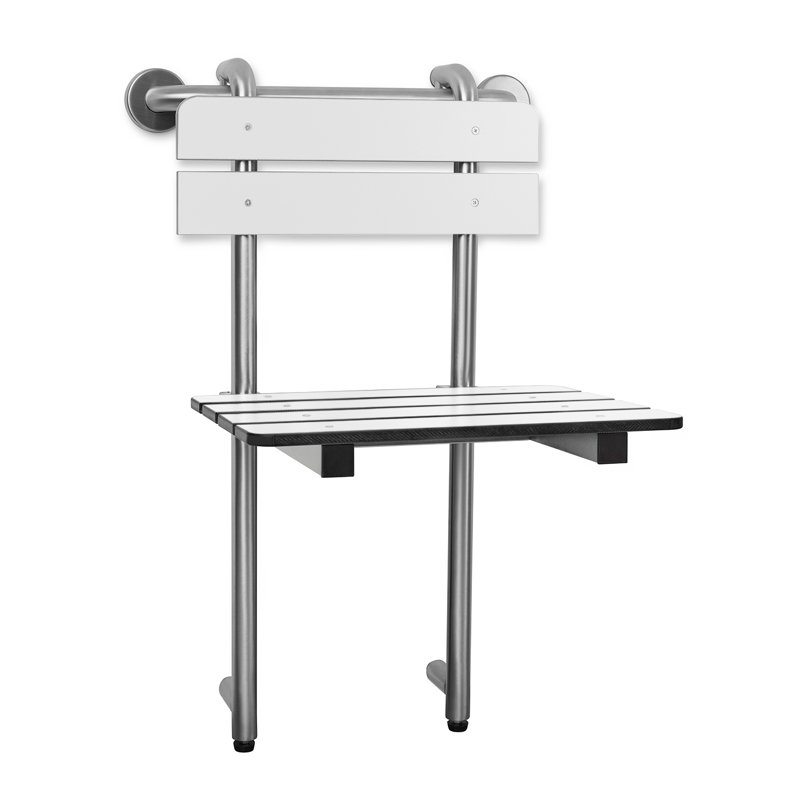 Seachrome Portable Hanging Profile Bench Shower Seat with 18-inch Grab Bar, Grab Bar Supported, White