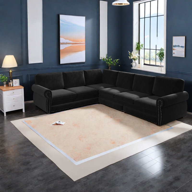 Canapé-lit d'angle convertible, chenille noire, salon moderne, Black