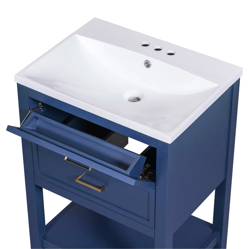 Meuble-lavabo élégant avec tiroirs fonctionnels et lavabo, Bleu