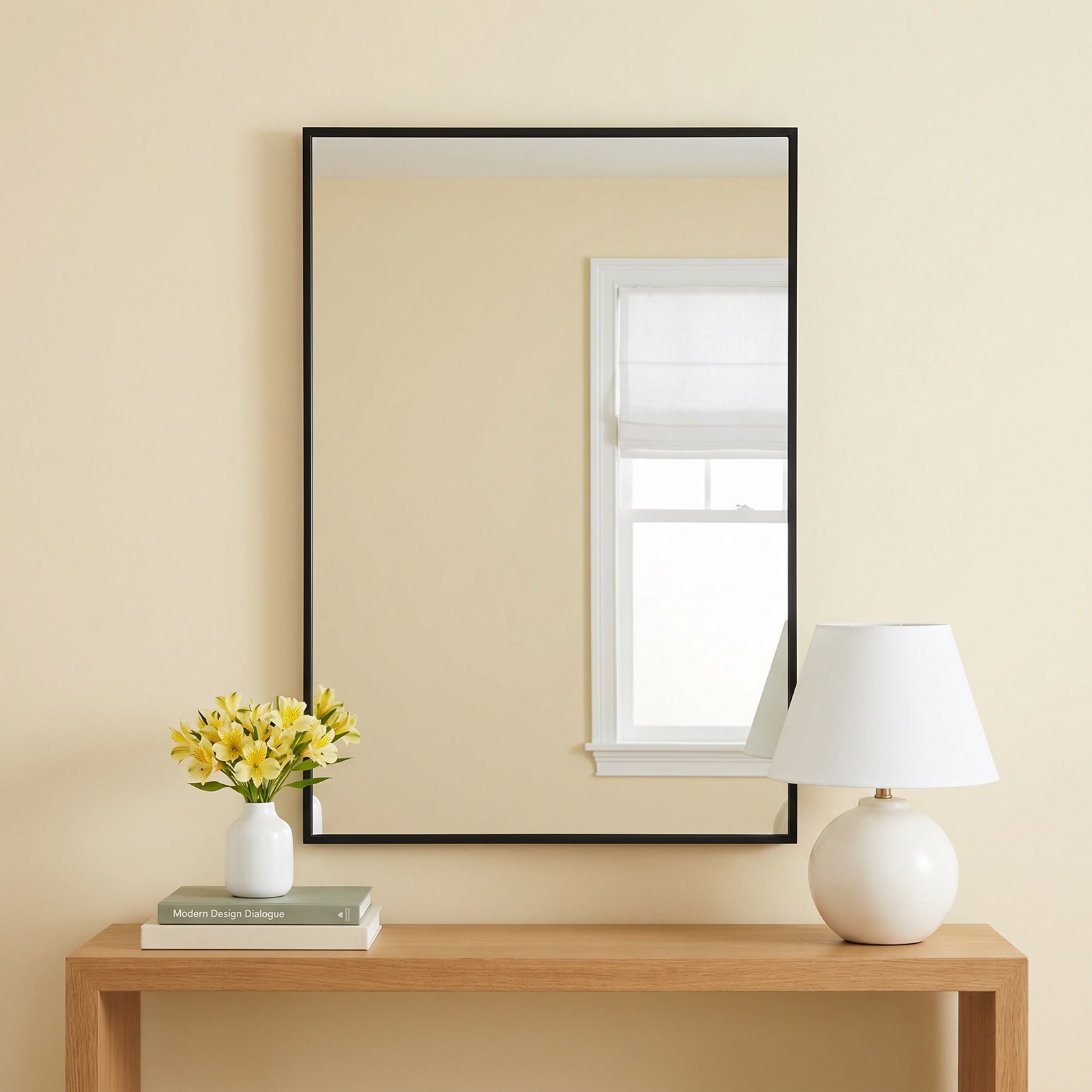 Sabine Metal Rectangle Wall Mirror, 48" x 36", Black