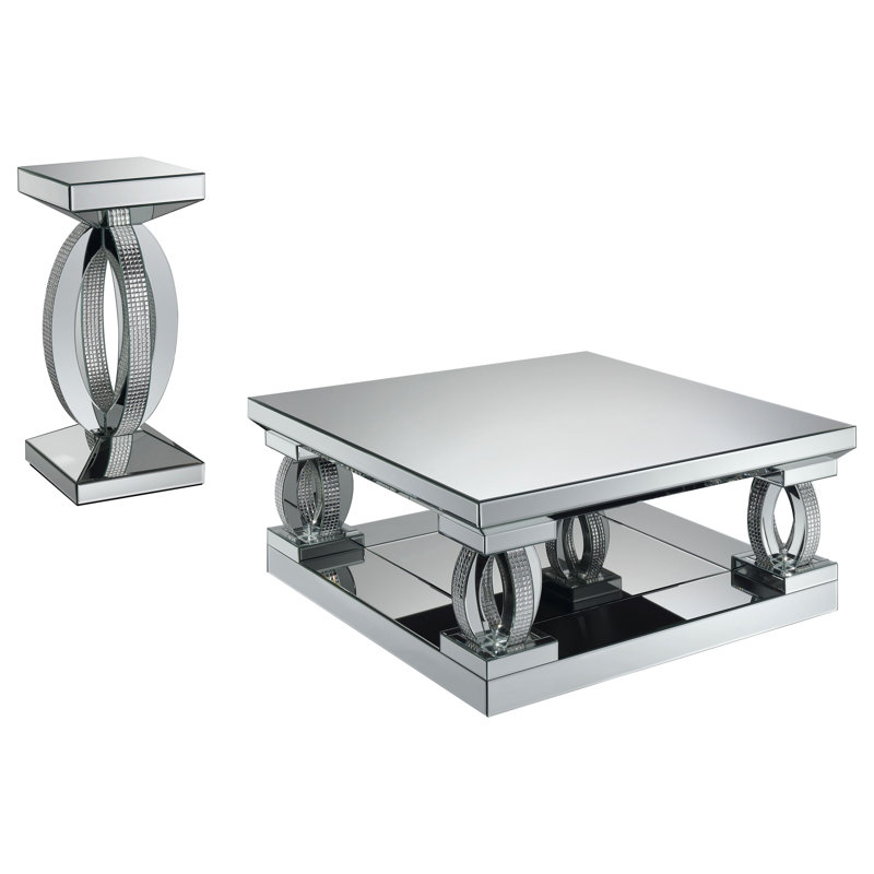 Amalia 2-Piece Mirrored Coffee And End Table Set Silver