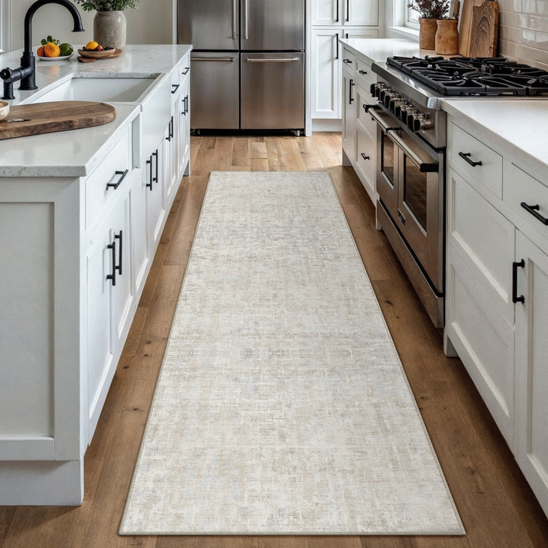 Tapis beige élégant et lavable à la machine, Tapis de couloir 2 pi x 8 pi