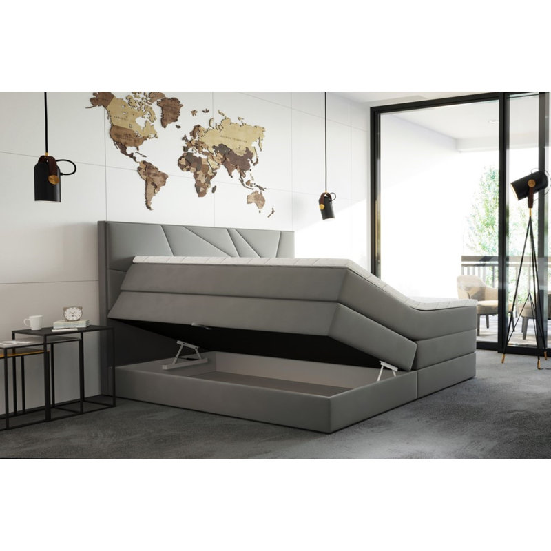 Boxspring Bed Varde with Storage, 140 x 200cm, Gray