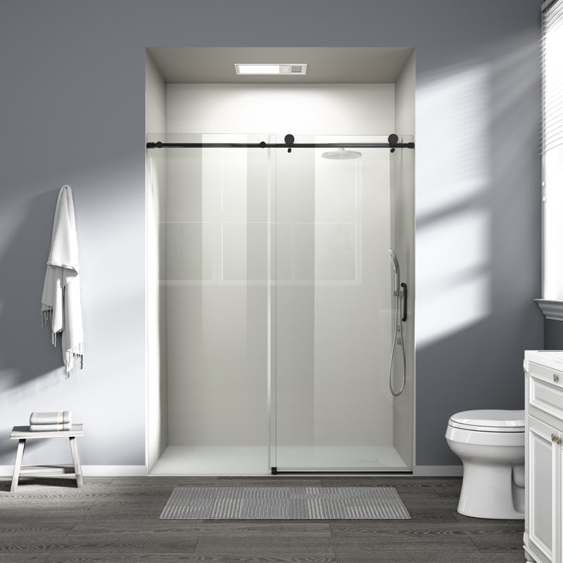 56" - 60" W x 76" H Single Sliding Frameless Shower Door, Sliding Door with 1/4" (6mm) Tempered Glass, Anti-Shatter Film for Walk-in Shower, Matte Black