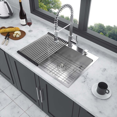 Stainless Steel Drop In Kitchen Sink - 25 Inch Drop-in Topmount Sinks 16 Gauge R10 Tight Radius Deep Single Bowl 25" Basin Sink, 25" x 22" x 10"