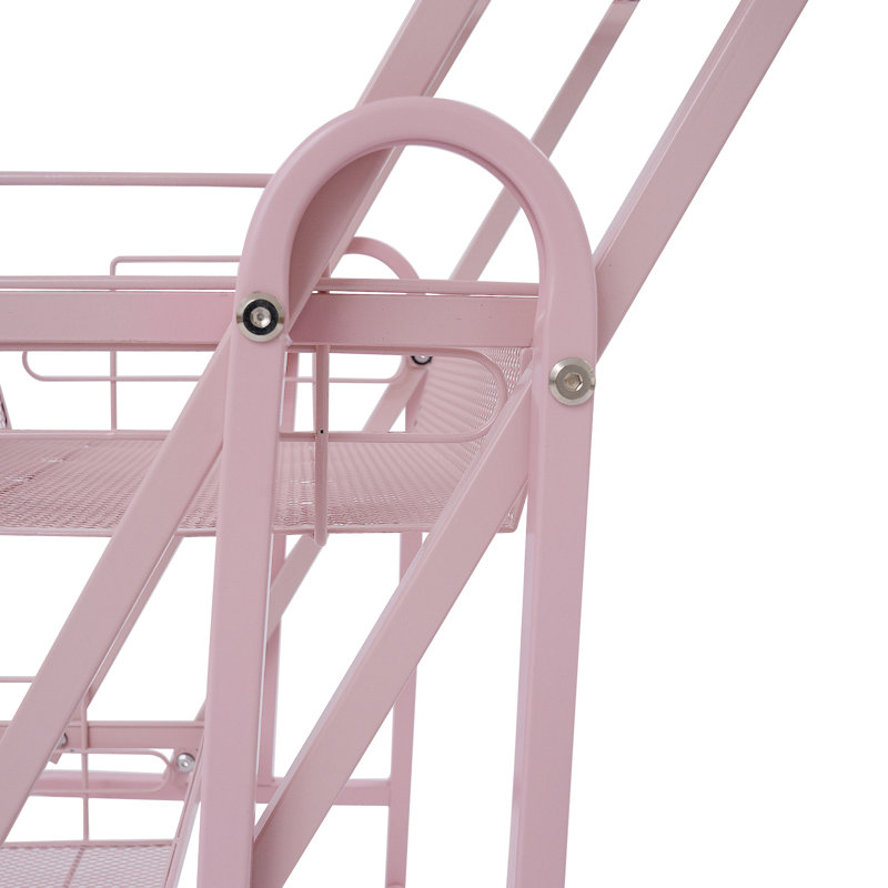 Chariot utilitaire roulant à 3 niveaux avec roulettes, Rose