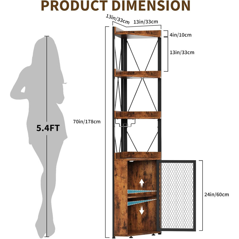 Corner Unit Wine Bottle & Glass Rack, Brown