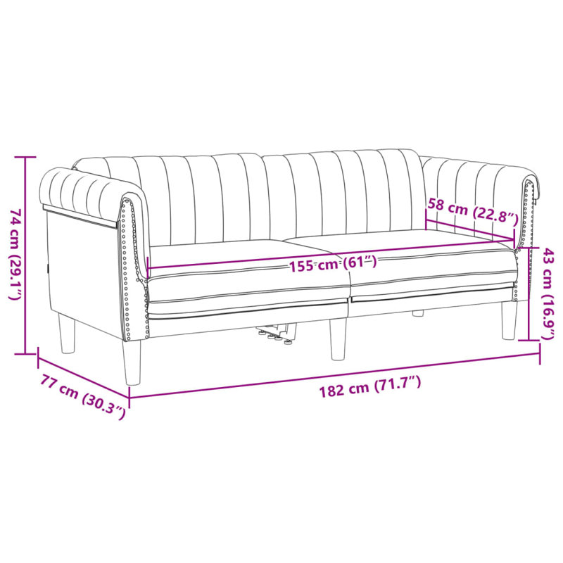  Ensemble de canapé en velours brun (100% polyester), contreplaqué, bois massif