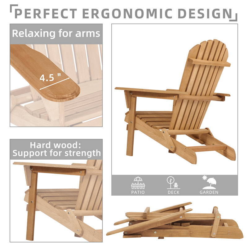 Chaise Adirondack pliante en bois massif Gaimo, Brun clair