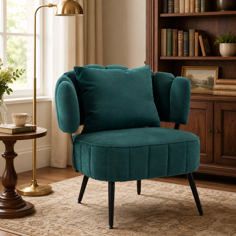 Chaise d'appoint rembourrée en velours côtelé avec structure en métal, chaises de loisirs simples pour salon, vert, Vert