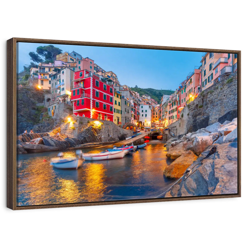 Village de pêche de Riomaggiera, 46 po x 31 po, Cadre flottant noyer