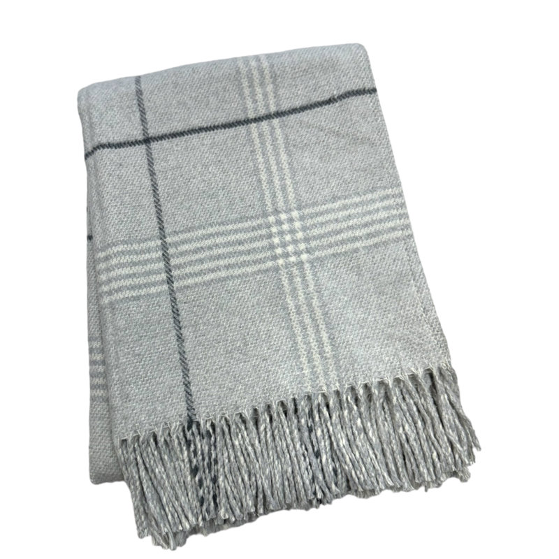 Jeté à carreaux Windowpane, L 67 po x l 50 po, Tissu écossais gris
