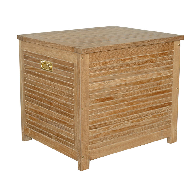 Small Teak Wood Deck Storage Box with Brass Handles