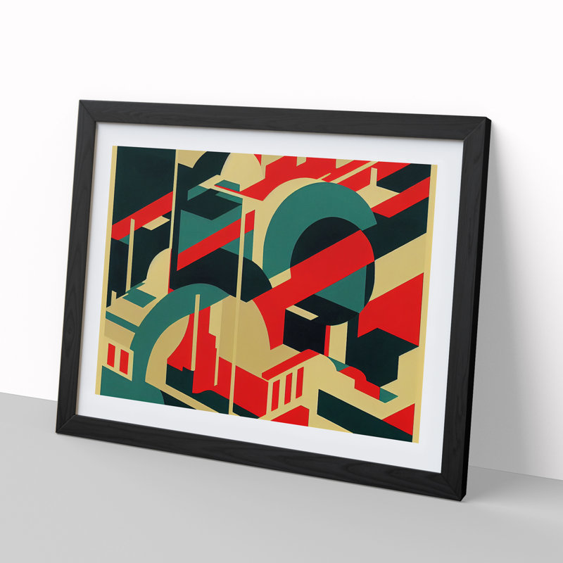Bauhaus Abstract Architecture - Single Picture Frame Print, Black, 46cm H x 64cm W x 2cm D