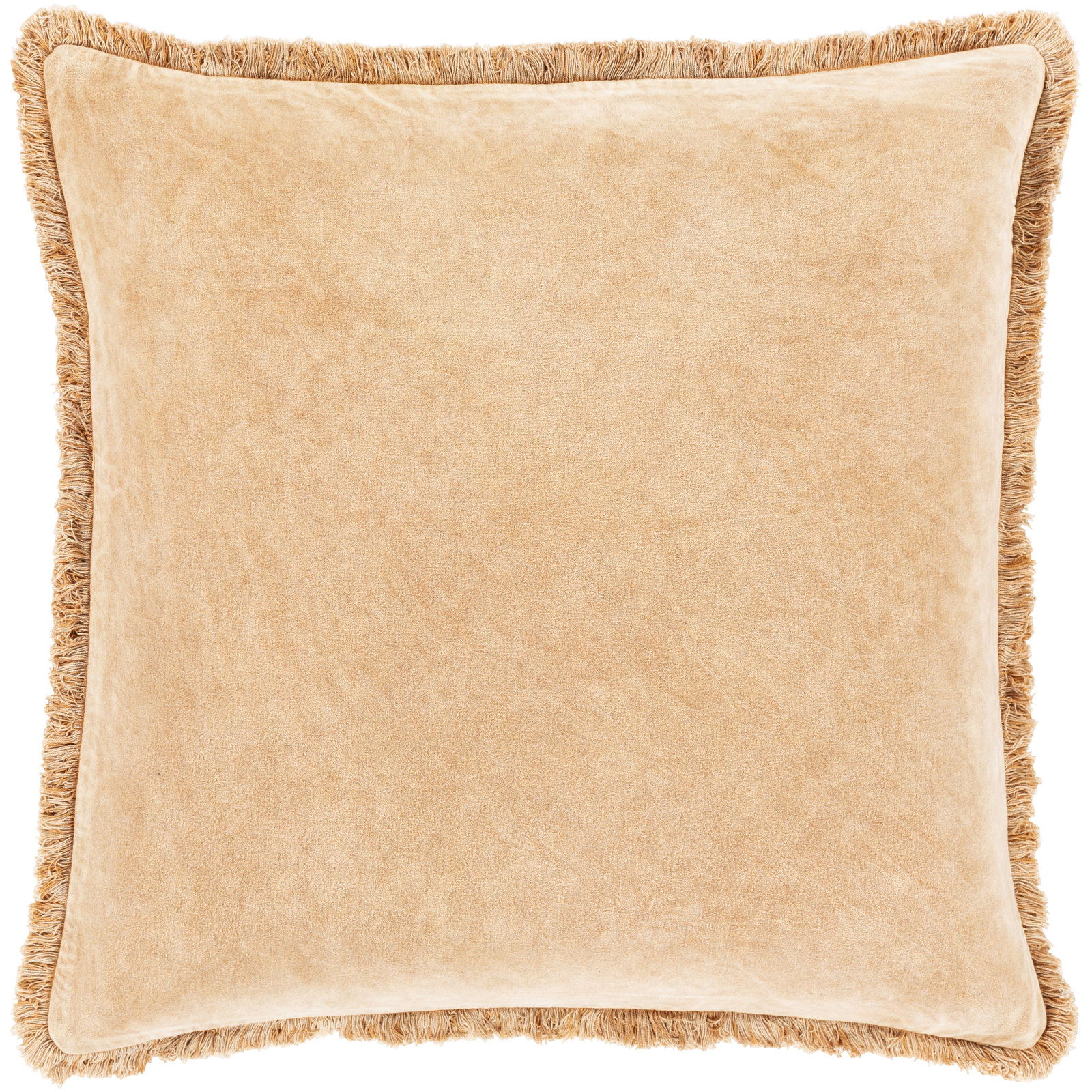 Steph Fringed Cotton Throw Pillow, Camel, 18" x  18", Polyester/Polyfill
