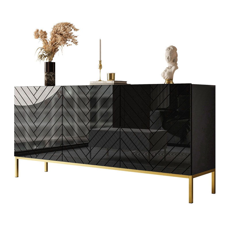 Sideboard SANTILE on golden legs, high gloss, Black