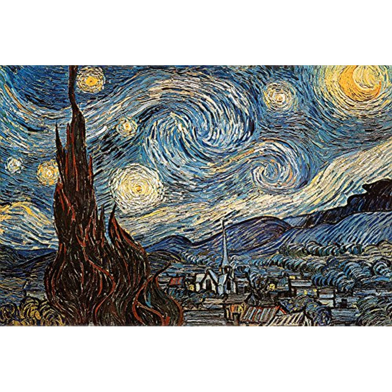 "Nuit étoilée" par Vincent Van Gogh, reproduction d'art sur toile tendue, Bleu / brun foncé, Papier