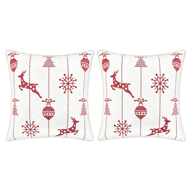 Ensemble de 2 coussins décoratifs de Noël blanc de 20 pouces avec insert de renne rouge brodé de flocons de neige et de coussins décoratifs