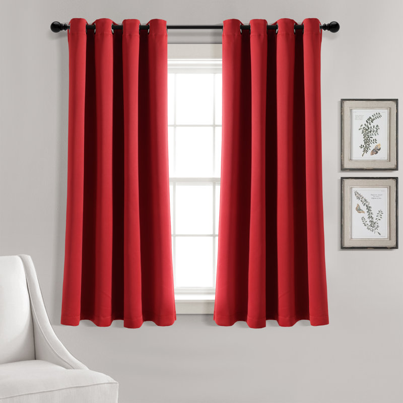 Insulated Blackout Curtain Pair, 52"W x 63"L, Red