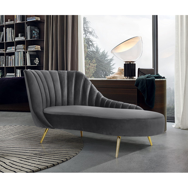 Chaise longue en velours Margo, Velours gris