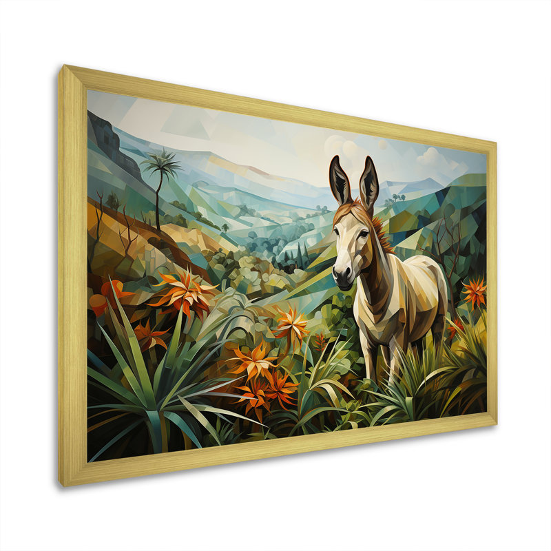 "Horizon d'âne campagne VI" - art mural âne, H 34 po x l 44 po x P 1,5 po, Cadre d'angle fermé doré
