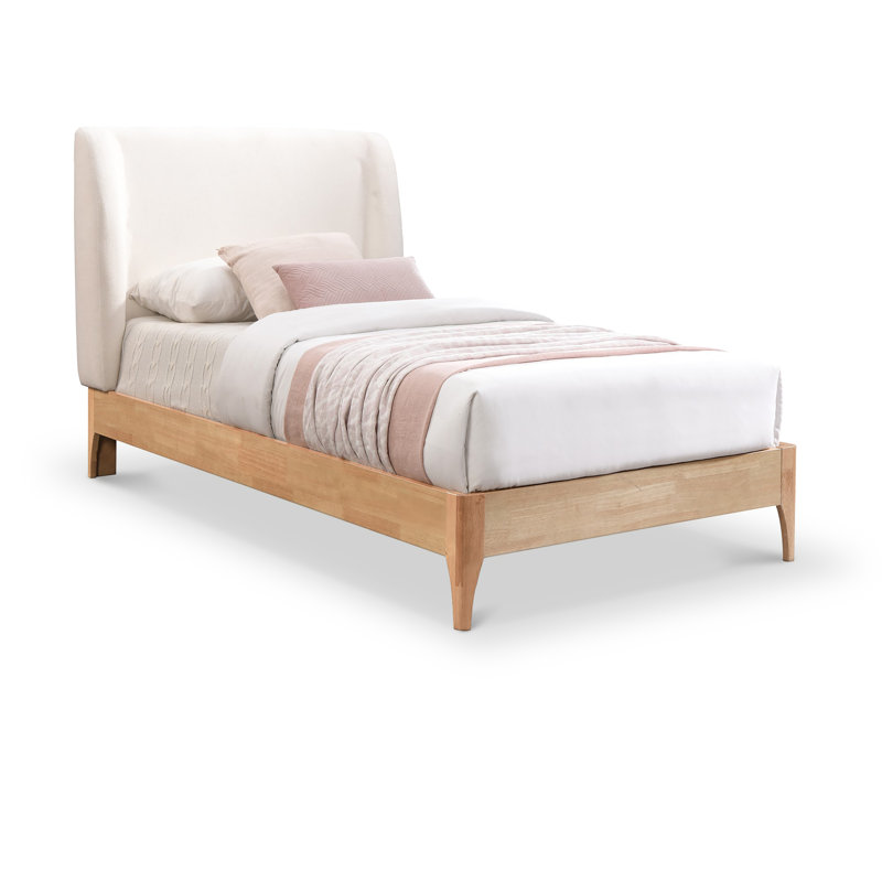 Lit à panneau tapissier Kahler, Tissu de polyester crème, Simple