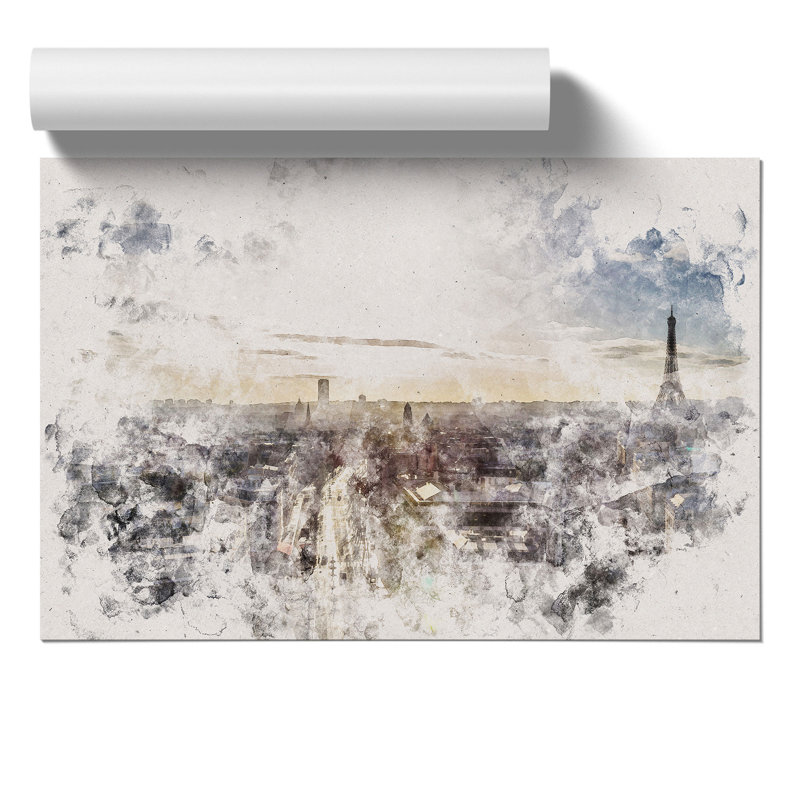 Paris Skyline Watercolour - Frameless Print, 42cm H x 59cm W x 0.1cm D