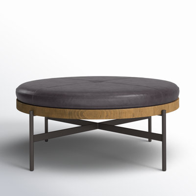 Brehmer 39" Genuine Leather Tufted Round Cocktail Ottoman