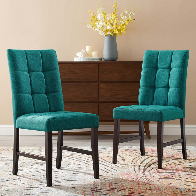 Promulgate Biscuit Tufted Upholstered Fabric Dining Side Chair by Modway, Teal Plainweave