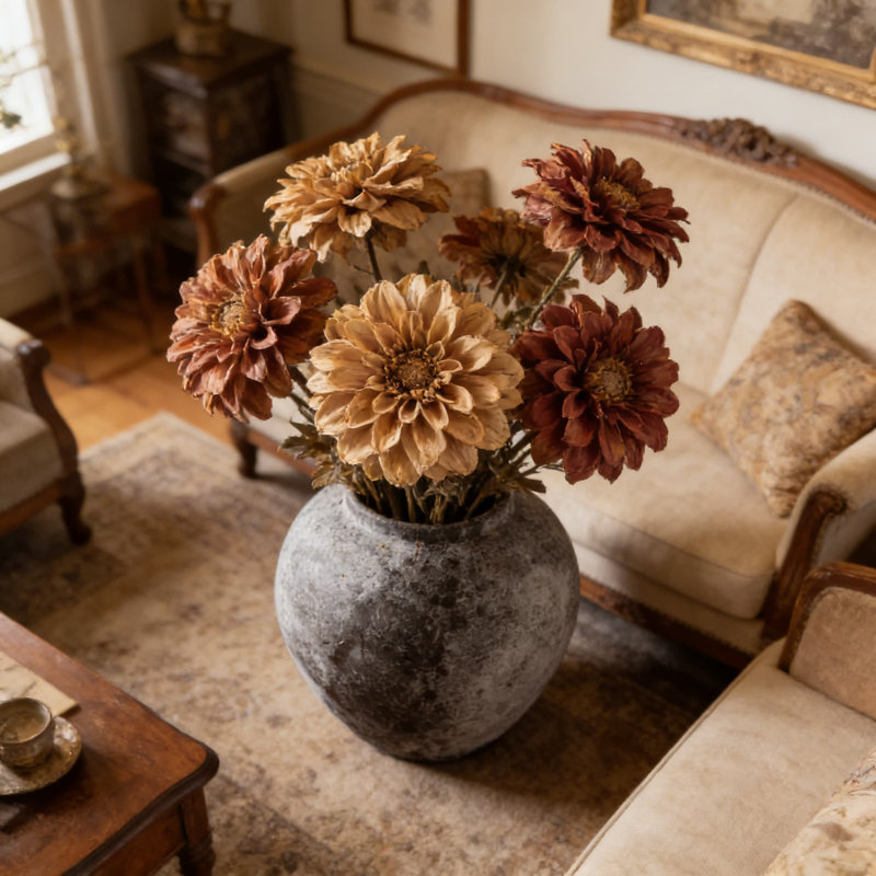 Grand vase en céramique patiné pour décor de ferme - vase en terre cuite rustique avec finition en grès antique, grand centre de table décoratif pour la maison