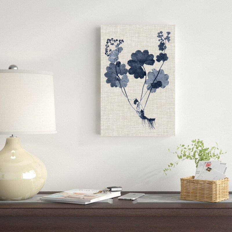 Bleu marine et feuilles de lin IV, H 18 po x l 12 po