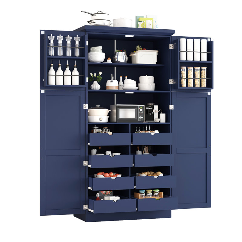 Spacieux garde-manger avec tablettes réglables, design en MDF bleu pour la cuisine