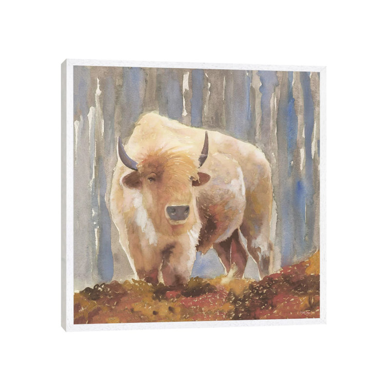 White Buffalo - Painting on Canvas, White Framed, 45.72 cm H x 45.72 cm W