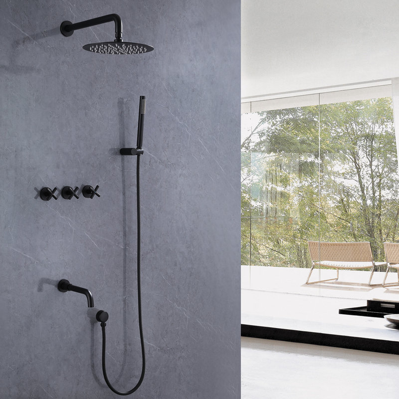 Système de douche mural complet 10 po avec douchette et douchette, Noir mat