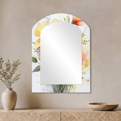 Miroir décoratif botanique - Fusion florale dans les prairies d'été II, impression métallique