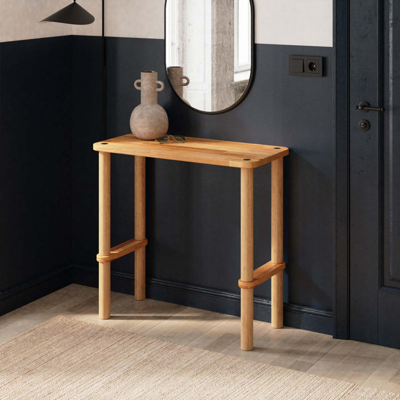 Console étroite Anderson, table d'entrée en bois de hêtre massif pour le couloir et le salon