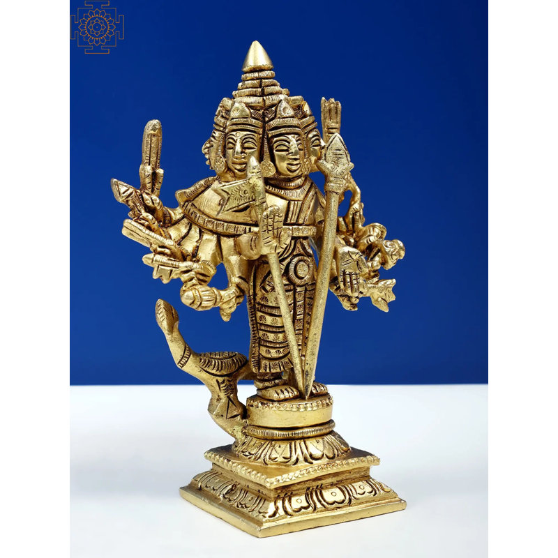 Petite statue de dieu Shanmugar de 6 po en laiton - sculpture de divinité tamoule fabriquée à la main pour une décoration spirituelle