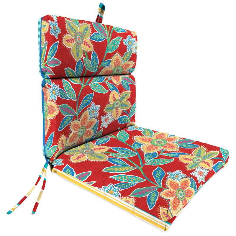 22" x 44" Outdoor Chair Cushion with Ties and Loop, Red Floral