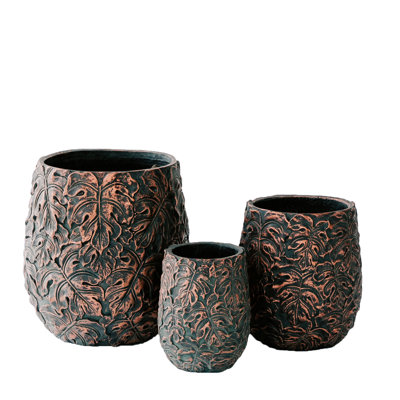 Trixie 3 Piece 19.3", 15.4" and 12.2"H Tall Fiberstone/Cement Indoor Outdoor Planters Set