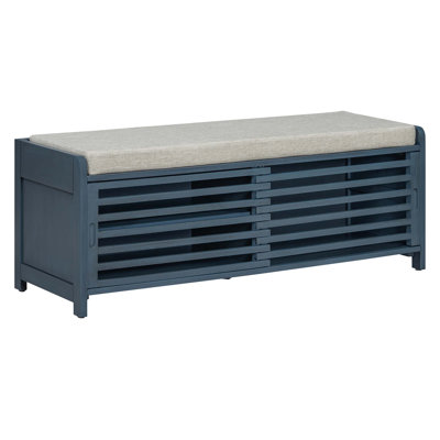 Shoe Bench With Storage And Cushion, Distressed Shutter Design For Living Room And Entryway, Rustic Charm And Functionality
