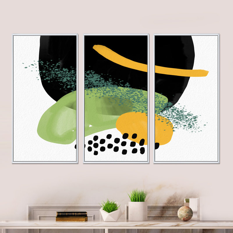 Minimal Retro Abstracts I - ensemble d'art moderne sur toile encadrée moderne de 3, H 28 po x l 36 po x P 1 po, Blanc