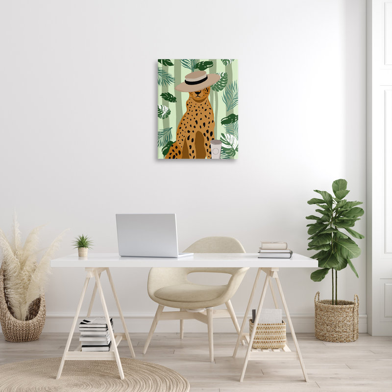 Art mural tropical tropical par Léopard par Elizabeth Medley, H 30 po x l 24 po
