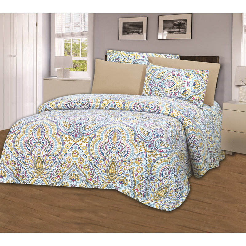 Microfiber Damask Sheet Set, King Sheet Set + 1 Fitted Sheet + 4 Pillowcases