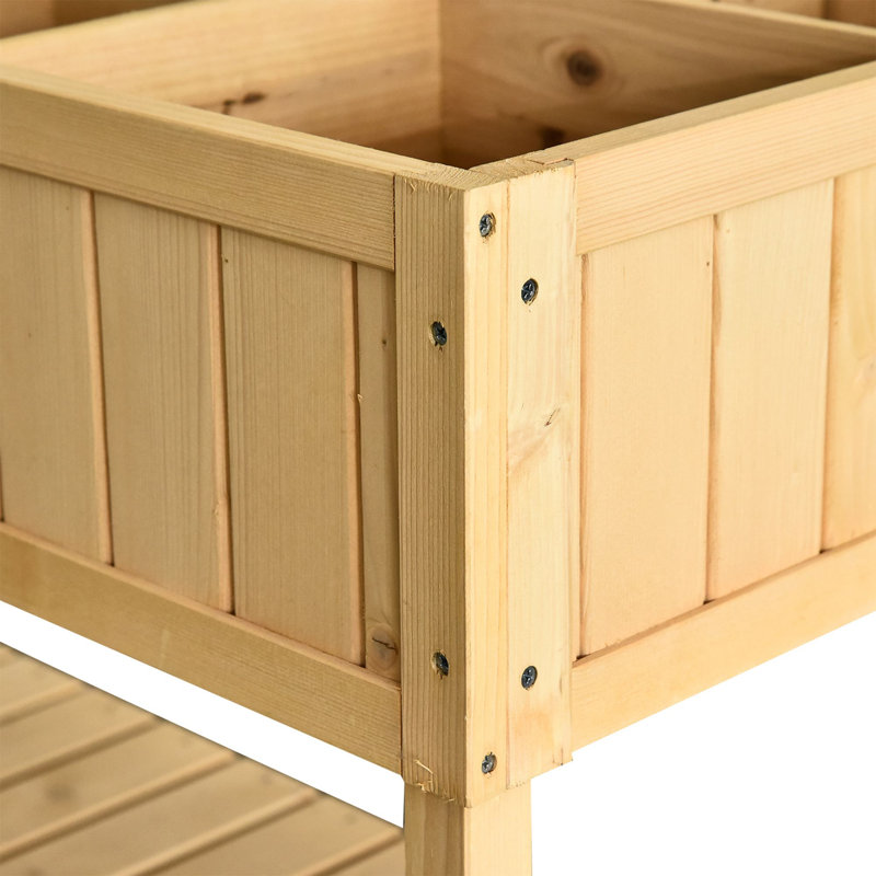 Outsunny 43X18x30in Raised Garden Bed With 8 Pockets And Shelf, Natural Wood