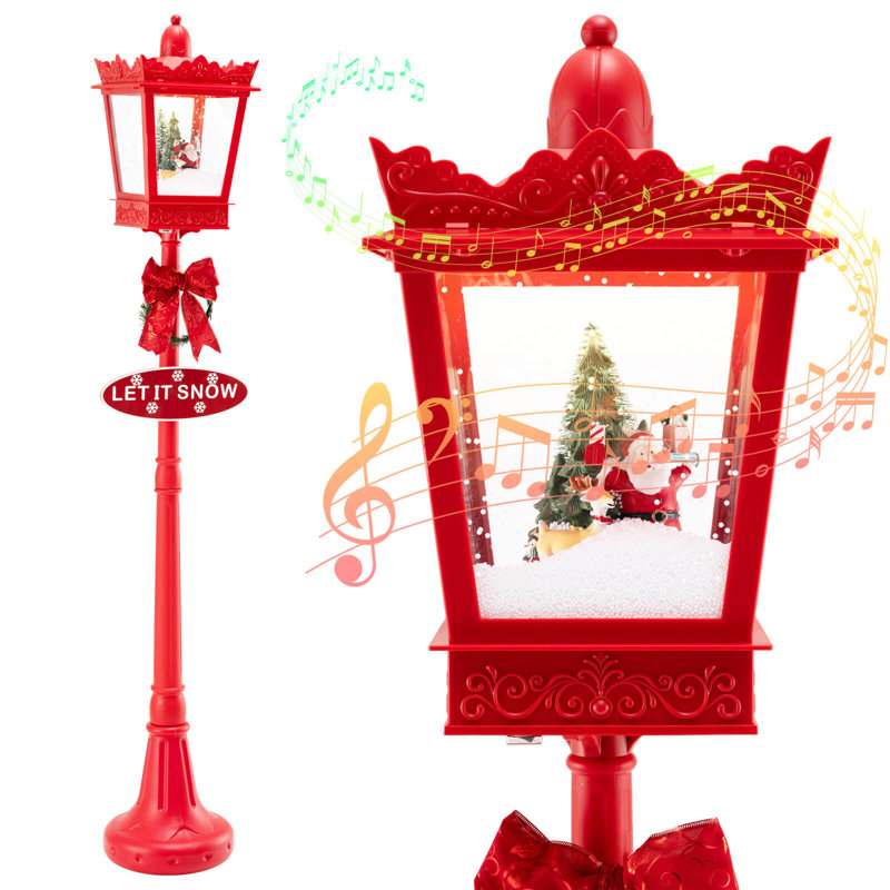 Réverbère de Noël musical 8 pi avec lumières DEL blanc chaud effet neige