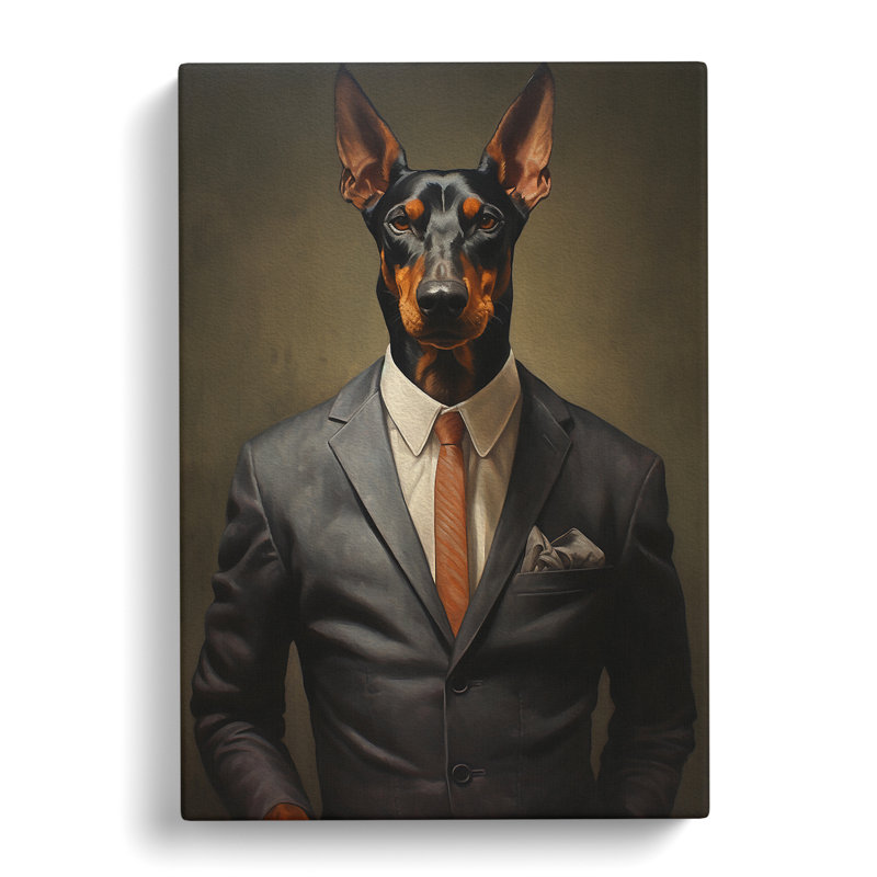 Doberman In A Suit - Print on Canvas, 60cm H x 40cm W x 3cm D