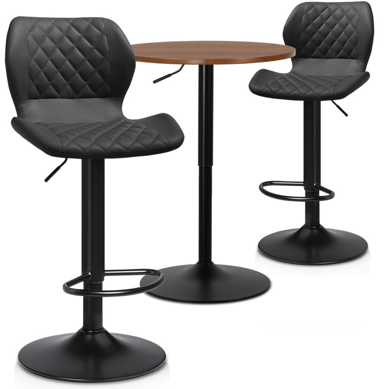 Ensemble de table bistro et tabouret de bar réglable en hauteur 3 pièces Moaid, Noir, Argent