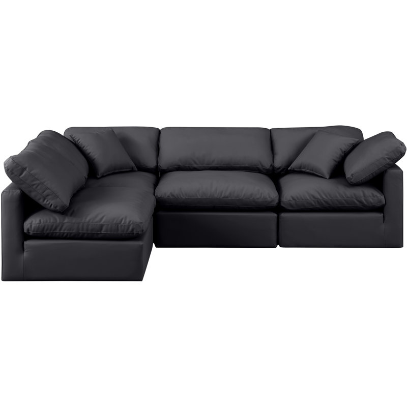 Itala Upholstered L-Shaped Sectional Reversible, Black Vegan Leather